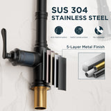 FORIOUS Antique Black Kitchen Faucets with Pull Down Sprayer, 3 in 1 Stainless Steel High Arc Single Handle Sink Faucet for Farmhouse Camper Rv Bar, Fit for 1 or 3 Hole