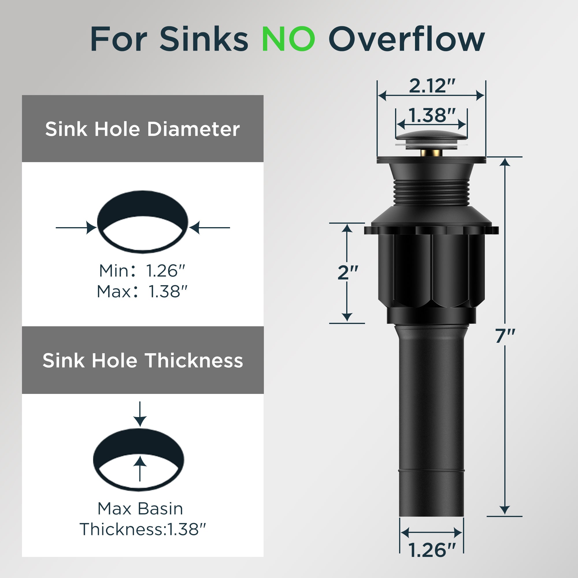 FORIOUS Bathroom Sink Drain Without Overflow, Brushed Nickel ，Black Pop Up Drain