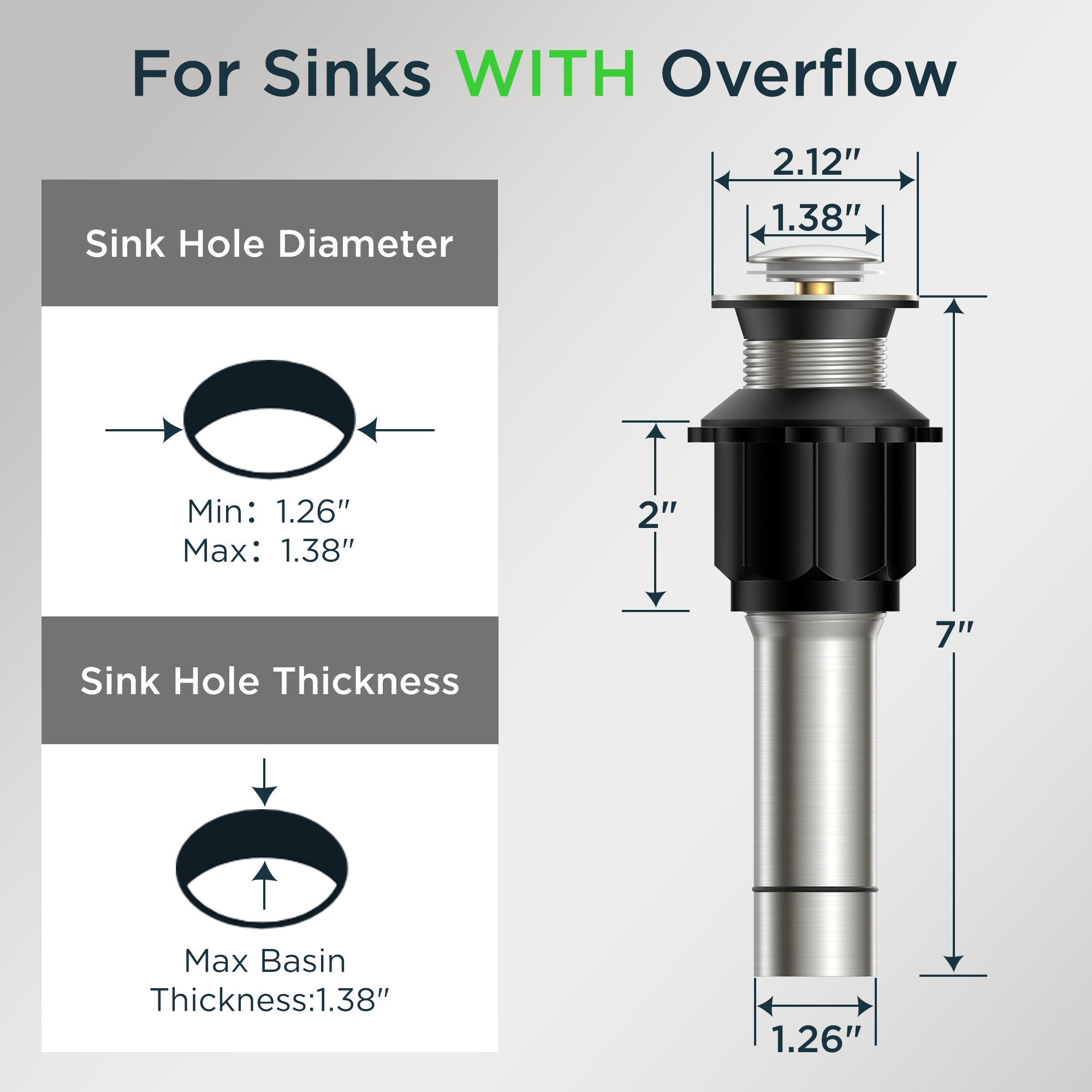 FORIOUS Bathroom Sink Drain Without Overflow, Brushed Nickel ，Black Pop Up Drain