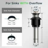 FORIOUS Bathroom Sink Drain Without Overflow, Brushed Nickel ，Black Pop Up Drain