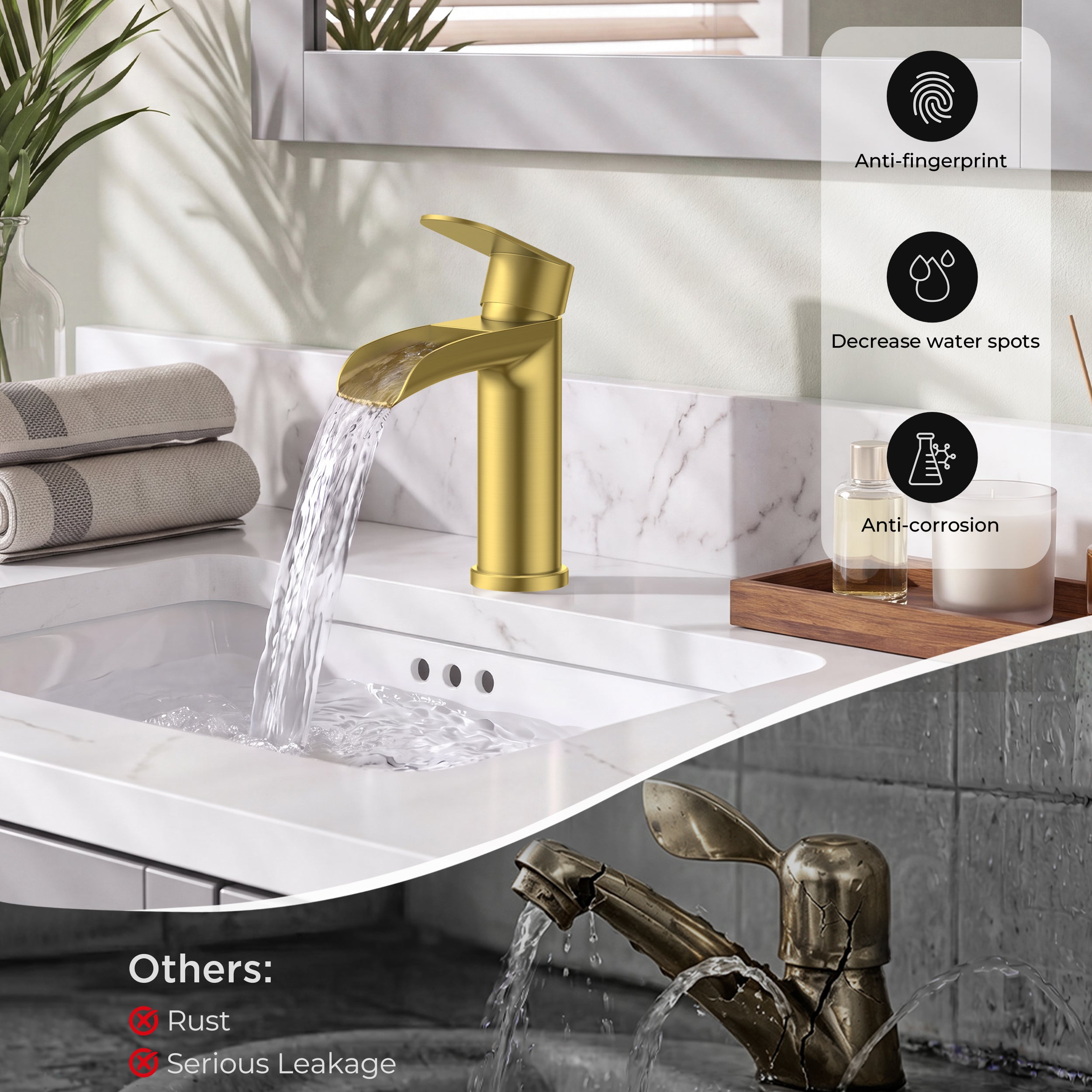 FORIOUS Single Handle Bathroom Faucet 1 Hole Vanity Sink Faucet Matte Black For 1 or 3 hole(4-inch centerset) Sink Setup, Modern Waterfall Spout, with Drain and Supply Lines for RV Vantiy Restroom
