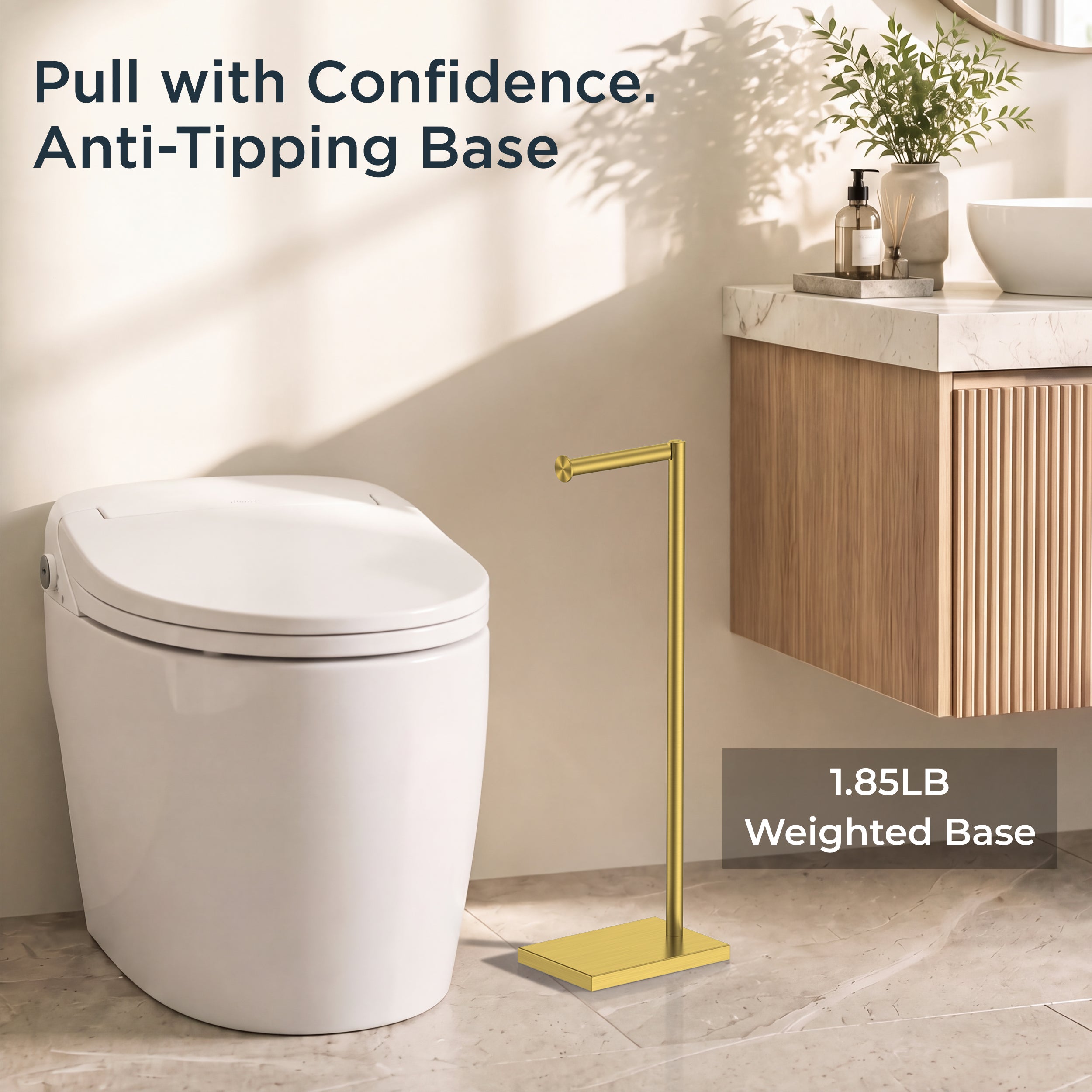 FORIOUS Toilet Paper Holder Stand with Weighted Base, Bruhed Nickel