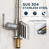 FORIOUS Vintage Kitchen Faucets with Pull Down Sprayer, Brushed Nickel High Arc Single Handle Stainless Steel Transitional Pull Out Sink Faucet for Farmhouse Camper Rv Bar, Fit for 1 or 3 Hole