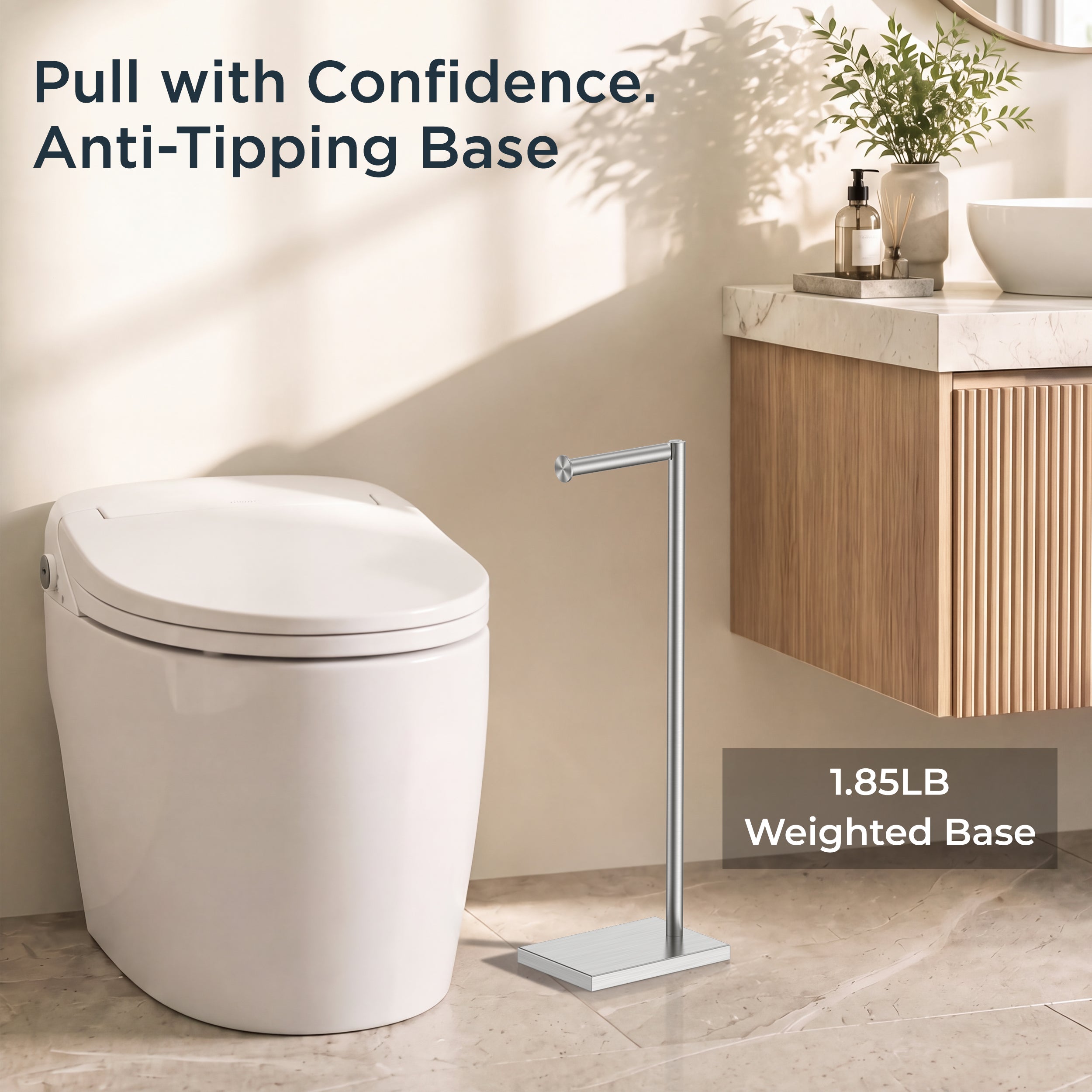 FORIOUS Toilet Paper Holder Stand with Weighted Base, Bruhed Nickel