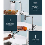 Kitchen Faucets with Pull Down Sprayer, Stainless Steel Kitchen Sink Faucet 3 in 1 Function, Waterfall Modern Faucet for Kitchen Sink