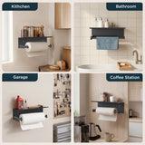 FORIOUS Wall Mount Paper Towel Holder with Shelf，Stainless Steel | Heavy Duty SUS304 Stainless Steel Paper Roll Organizer with Storage Spice Shelf, Screw-in for Kitchen, Bathroom, RV & Garage
