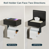 FORIOUS Toilet Paper Holder with Shelf, Wall-Mounted Modern Wipes Dispenser | Matte Black | Toilet Paper Holder with Storage for Bathroom | Fits Wipes, Sanitary Napkins, Tampons | 8.0"x5.3" Large Shelf