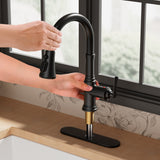 FORIOUS Antique Black Kitchen Faucets with Pull Down Sprayer, 3 in 1 Stainless Steel High Arc Single Handle Sink Faucet for Farmhouse Camper Rv Bar, Fit for 1 or 3 Hole