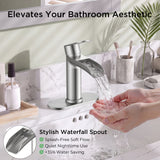 FORIOUS Single Handle Bathroom Faucet 1 Hole Vanity Sink Faucet Matte Black For 1 or 3 hole(4-inch centerset) Sink Setup, Modern Waterfall Spout, with Drain and Supply Lines for RV Vantiy Restroom