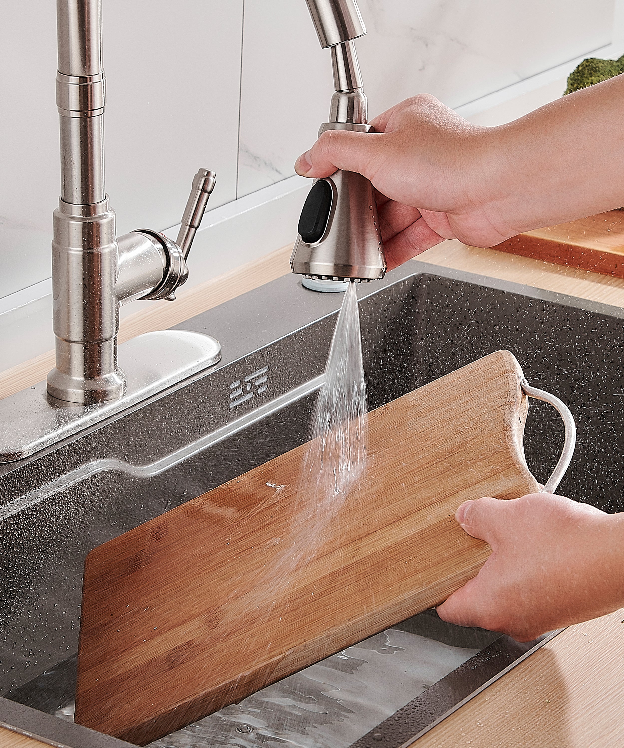 FORIOUS Vintage Kitchen Faucets with Pull Down Sprayer, Brushed Nickel High Arc Single Handle Stainless Steel Transitional Pull Out Sink Faucet for Farmhouse Camper Rv Bar, Fit for 1 or 3 Hole