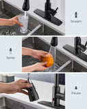 FORIOUS Black Touchless Kitchen Faucet with Soap Dispenser, Hands-Free, Smart Motion Sensor, Contemporary Bar Sink Faucet with Pull Down Sprayer for Farmhouse RV Camper