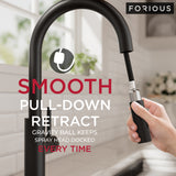 FORIOUS Kitchen Faucet with Soap Dispenser, Modern Matte Black, Single Handle High Arc Stainless Steel Kitchen Sink Faucet with Pull Down Sprayer, 1 or 3 Hole Deck Mount for RV, Laundry, Outdoor