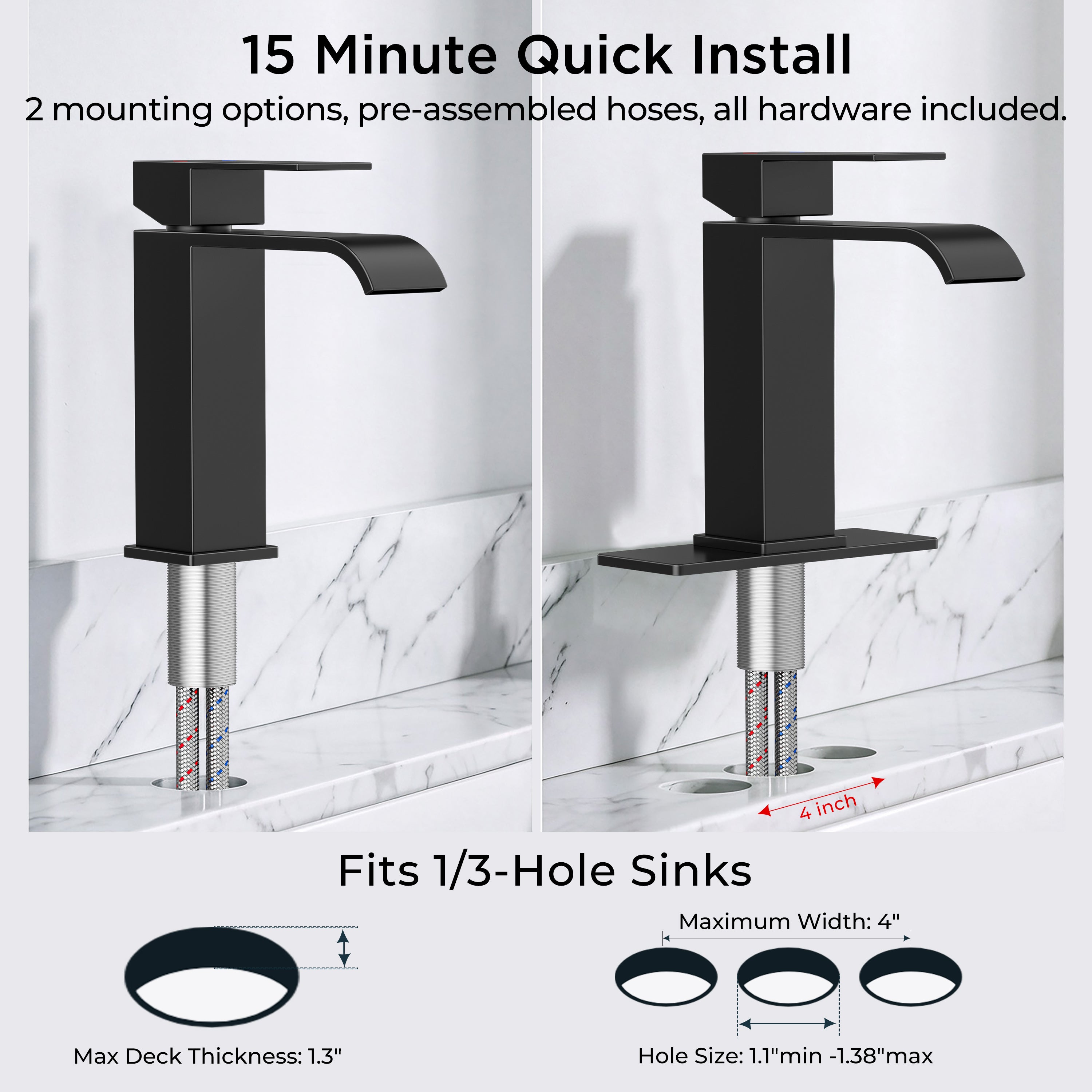 FORIOUS Single Handle Bathroom Faucet 1 Hole Vanity Faucets Matte Black