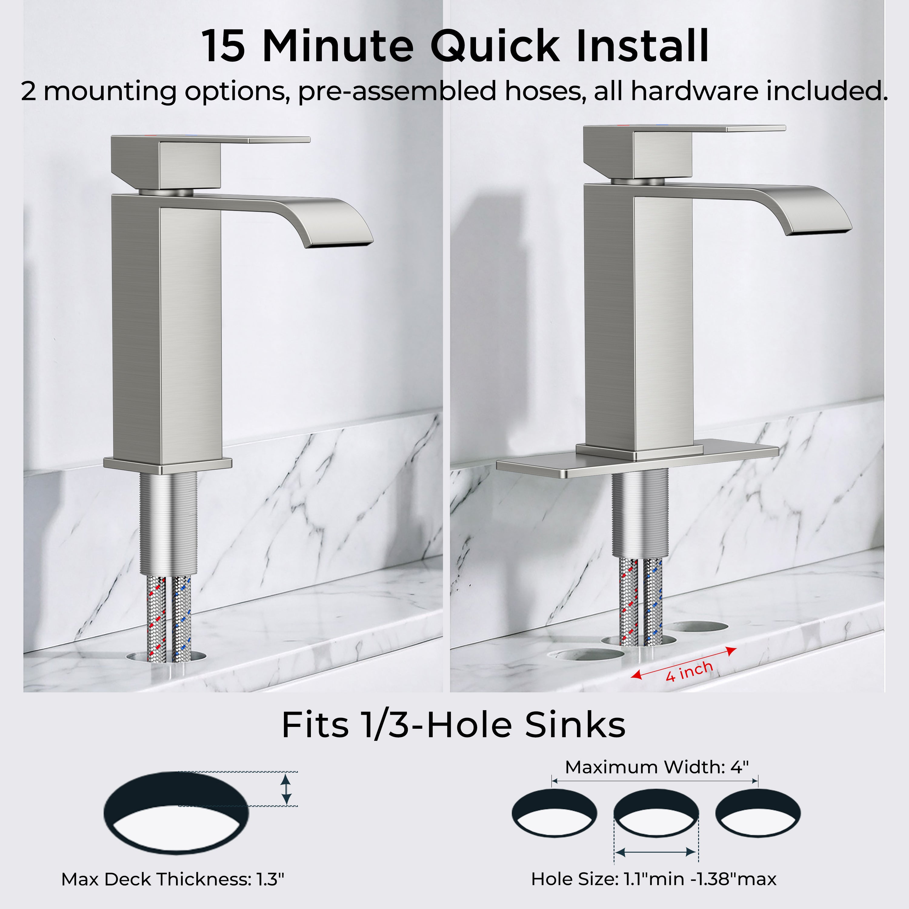 FORIOUS Single Handle Bathroom Faucet 1 Hole Vanity Faucets Matte Black