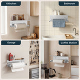 FORIOUS Wall Mount Paper Towel Holder with Shelf，Stainless Steel | Heavy Duty SUS304 Stainless Steel Paper Roll Organizer with Storage Spice Shelf, Screw-in for Kitchen, Bathroom, RV & Garage