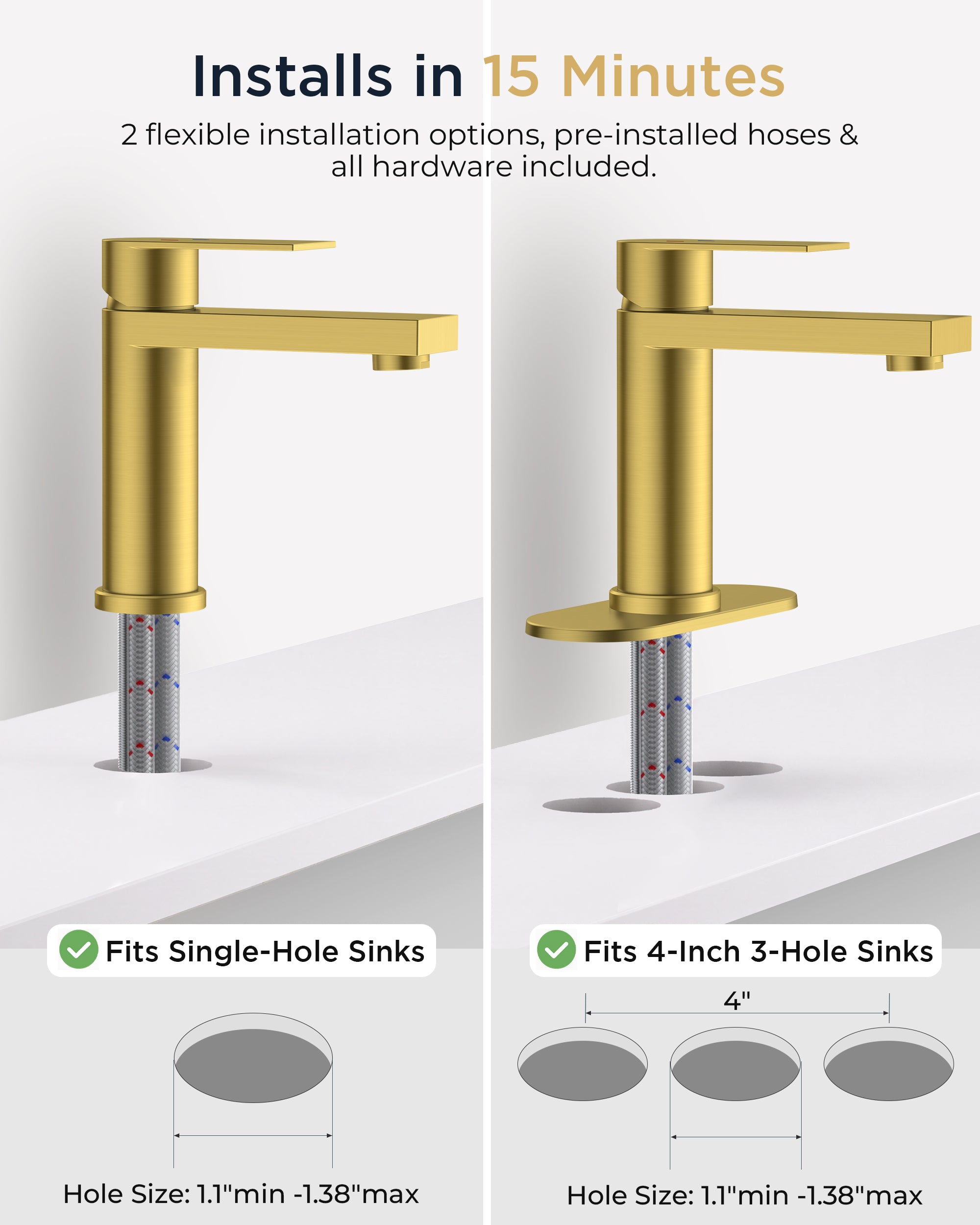 FORIOUS Bathroom Faucet 1 Hole, Single Handle Vanity Faucet Matte Black