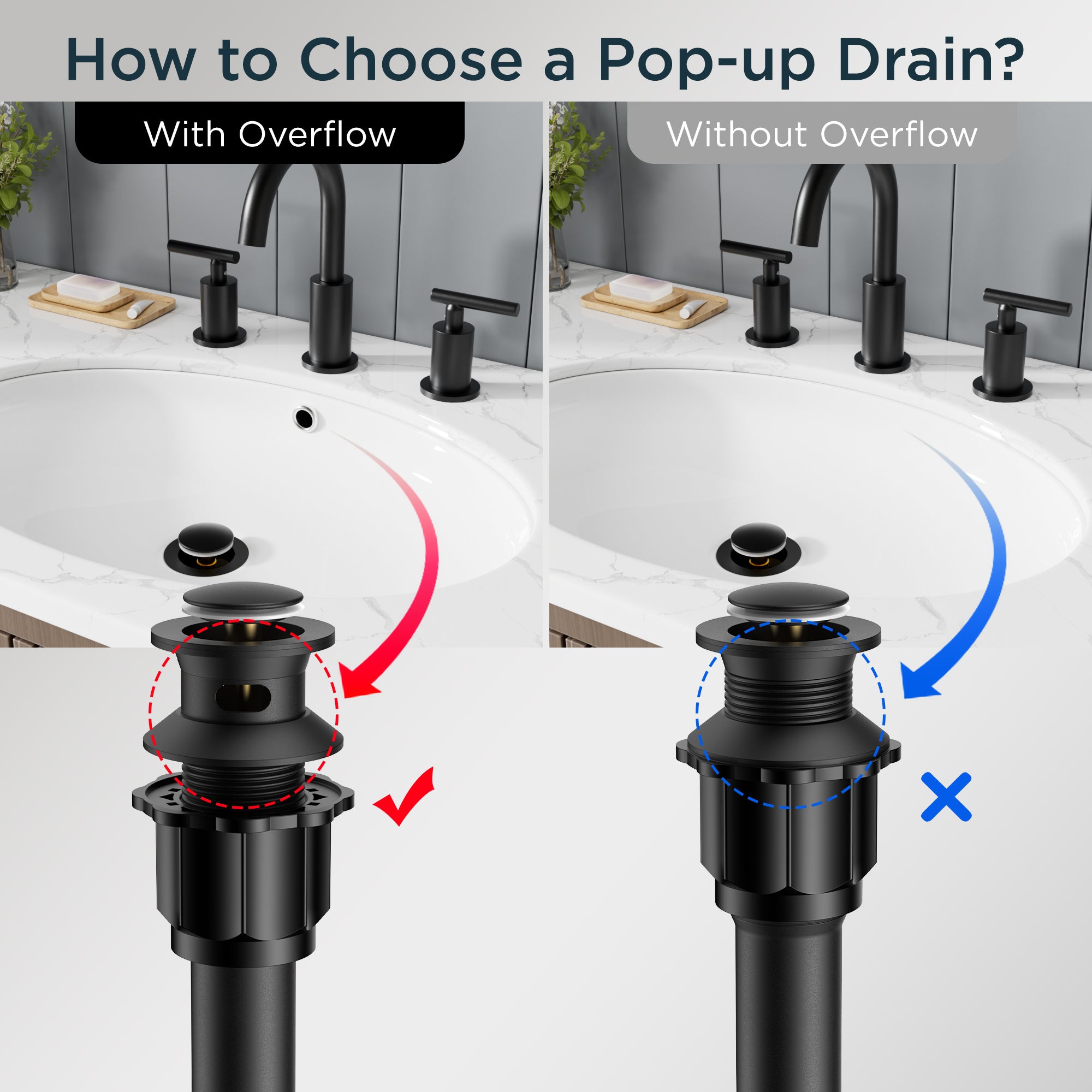 FORIOUS Bathroom Sink Drain Without Overflow, Brushed Nickel ，Black Pop Up Drain