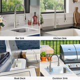 FORIOUS Kitchen Faucets with Sprayer, Brushed Nickel Stainless Steel Sink Faucet Single Handle with Deck Plate, Commercial Classic Spring Faucet for Kitchen Sink, Bar & Prep Sinks, Laundry RV Camper