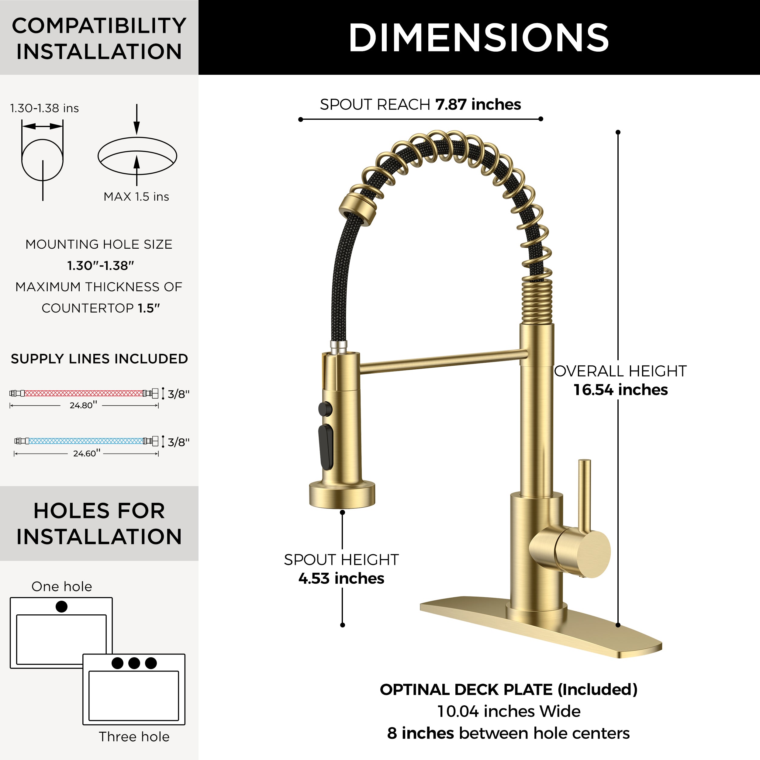 FORIOUS Kitchen Faucets with Sprayer, Gold Stainless Steel Sink Faucet Single Handle with Deck Plate, Commercial Classic Spring Faucet for Kitchen Sink, Bar & Prep Sinks, Laundry RV Camper