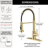 FORIOUS Kitchen Faucets with Sprayer, Gold Stainless Steel Sink Faucet Single Handle with Deck Plate, Commercial Classic Spring Faucet for Kitchen Sink, Bar & Prep Sinks, Laundry RV Camper