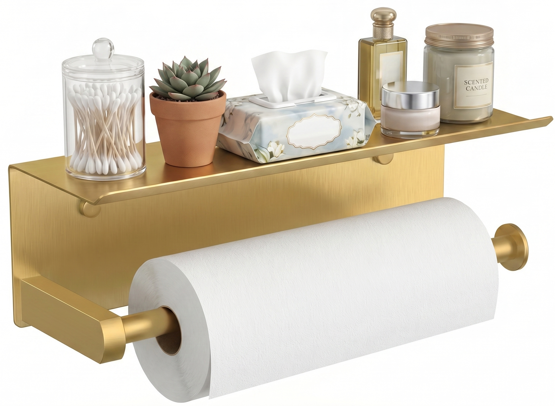 FORIOUS Wall Mount Paper Towel Holder with Shelf，Stainless Steel | Heavy Duty SUS304 Stainless Steel Paper Roll Organizer with Storage Spice Shelf, Screw-in for Kitchen, Bathroom, RV & Garage