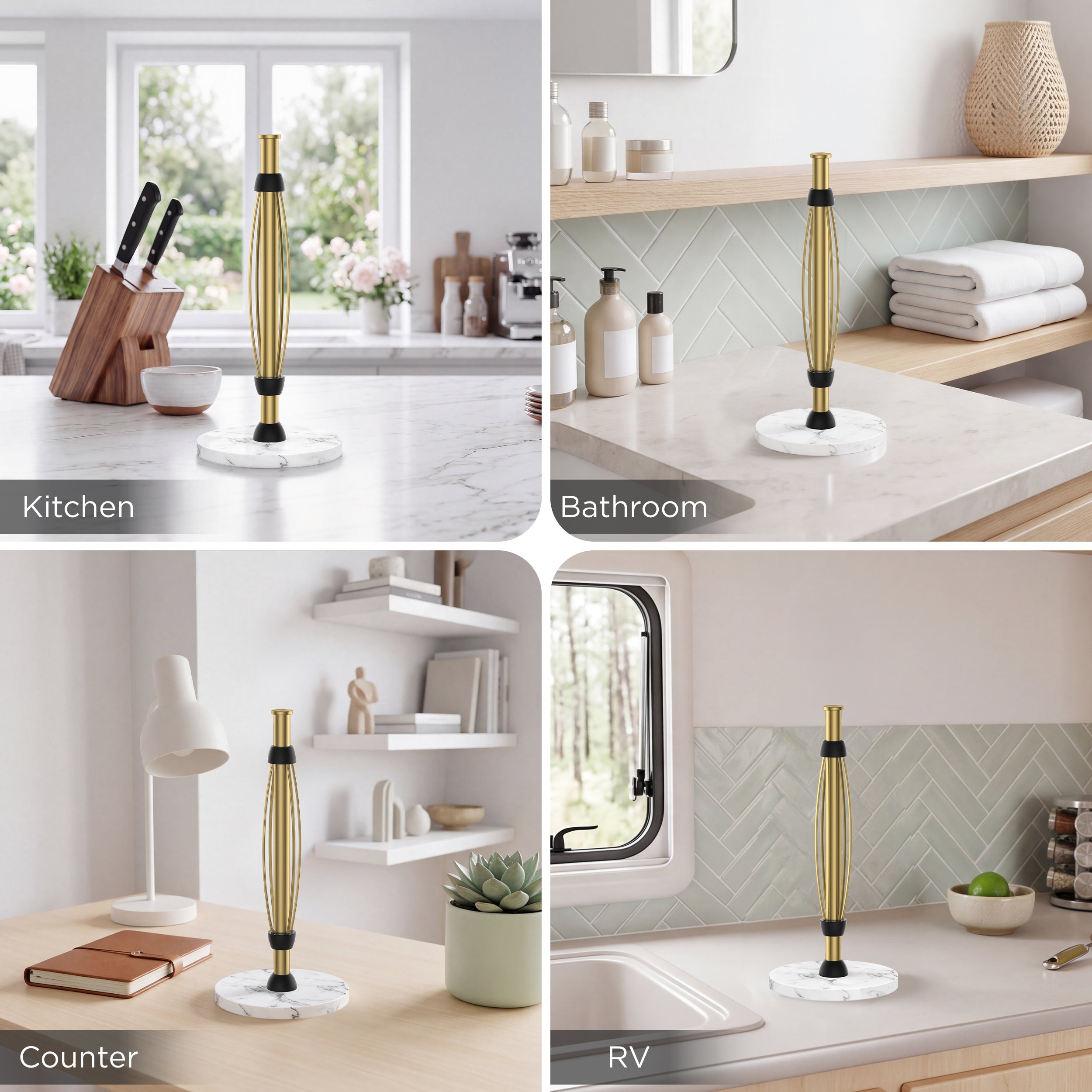 FORIOUS Paper Towel Holder Countertop, One-Handed Tear,Weighted Marble Base 304 Stainless Steel Paper Towel Stand, Ratchet Mechanism for Easy Tearing, Fits Standard & Jumbo Rolls for Kitchen, Silver