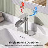 FORIOUS Single Handle Bathroom Faucet 1 Hole Vanity Sink Faucet Matte Black For 1 or 3 hole(4-inch centerset) Sink Setup, Modern Waterfall Spout, with Drain and Supply Lines for RV Vantiy Restroom