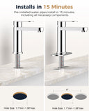 FORIOUS Bathroom Faucet 1 Hole, Single Handle Vanity Faucet Polished Chrome Bathroom Sink Faucet with Deck Plate, Fits 1 Hole and 4-Inch 3 Hole Install, for RV Vanity Lavatory Restroom Camper