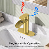 FORIOUS Single Handle Bathroom Faucet 1 Hole Vanity Sink Faucet Matte Black For 1 or 3 hole(4-inch centerset) Sink Setup, Modern Waterfall Spout, with Drain and Supply Lines for RV Vantiy Restroom