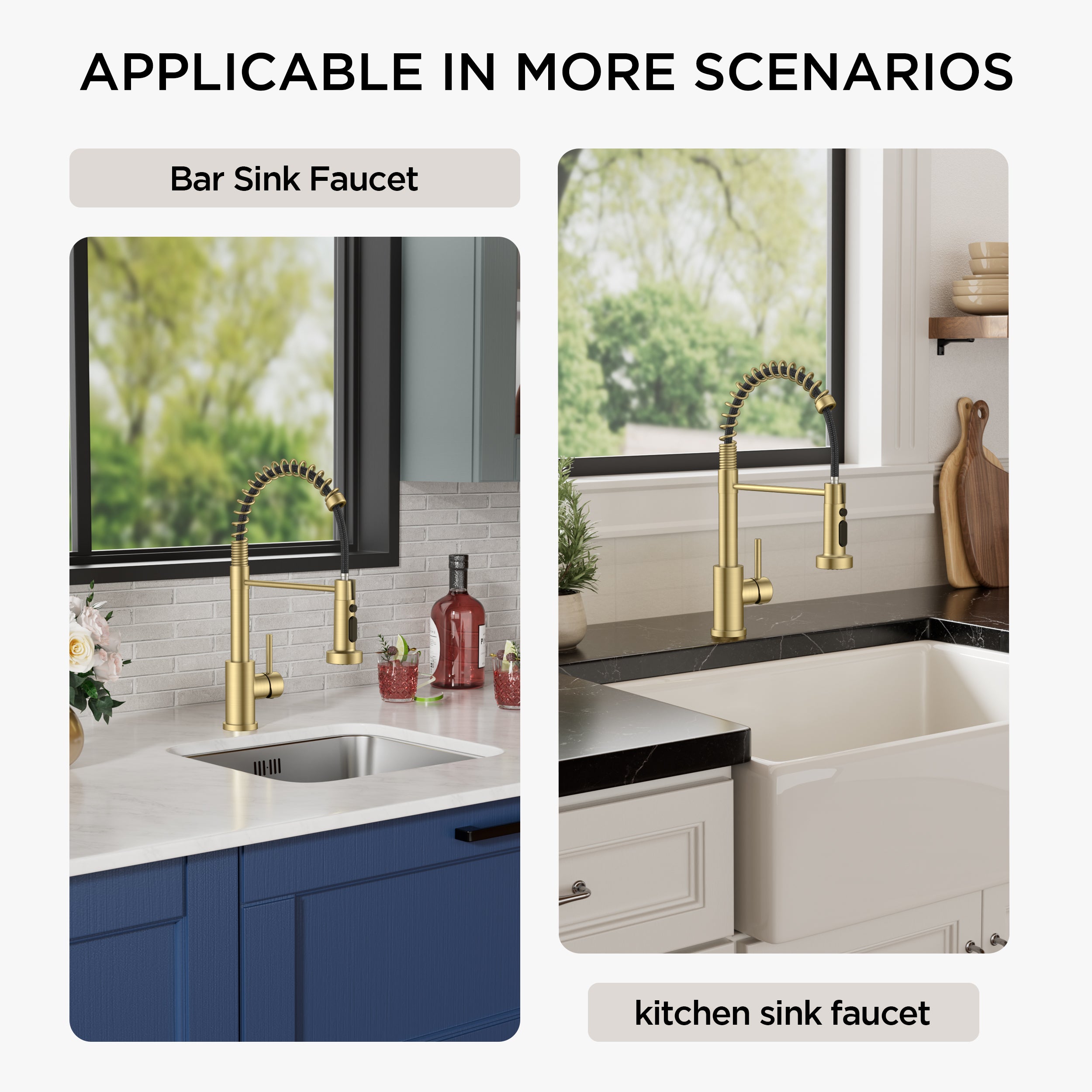 FORIOUS Kitchen Faucets with Sprayer, Gold Stainless Steel Sink Faucet Single Handle with Deck Plate, Commercial Classic Spring Faucet for Kitchen Sink, Bar & Prep Sinks, Laundry RV Camper