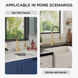 FORIOUS Kitchen Faucets with Sprayer, Gold Stainless Steel Sink Faucet Single Handle with Deck Plate, Commercial Classic Spring Faucet for Kitchen Sink, Bar & Prep Sinks, Laundry RV Camper