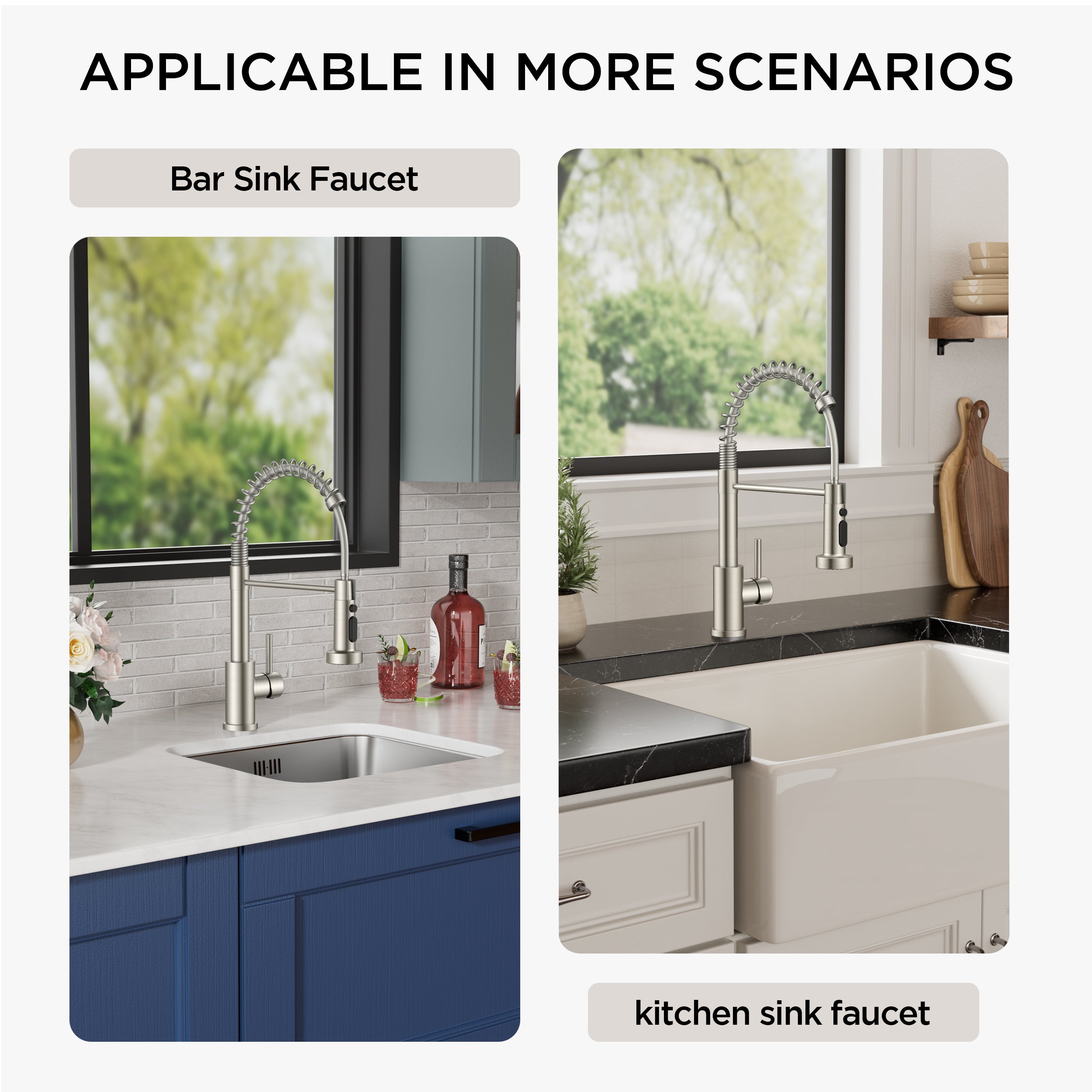 FORIOUS Kitchen Faucet with Soap Dispenser, Brushed Nickel Stainless Steel Sink Faucet with Sprayer Single Handle, Commercial Modern Spring Faucet for Kitchen Sink, Bar & Prep Sink, Laundry RV Camper