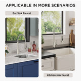 FORIOUS Kitchen Faucet with Soap Dispenser, Brushed Nickel Stainless Steel Sink Faucet with Sprayer Single Handle, Commercial Modern Spring Faucet for Kitchen Sink, Bar & Prep Sink, Laundry RV Camper