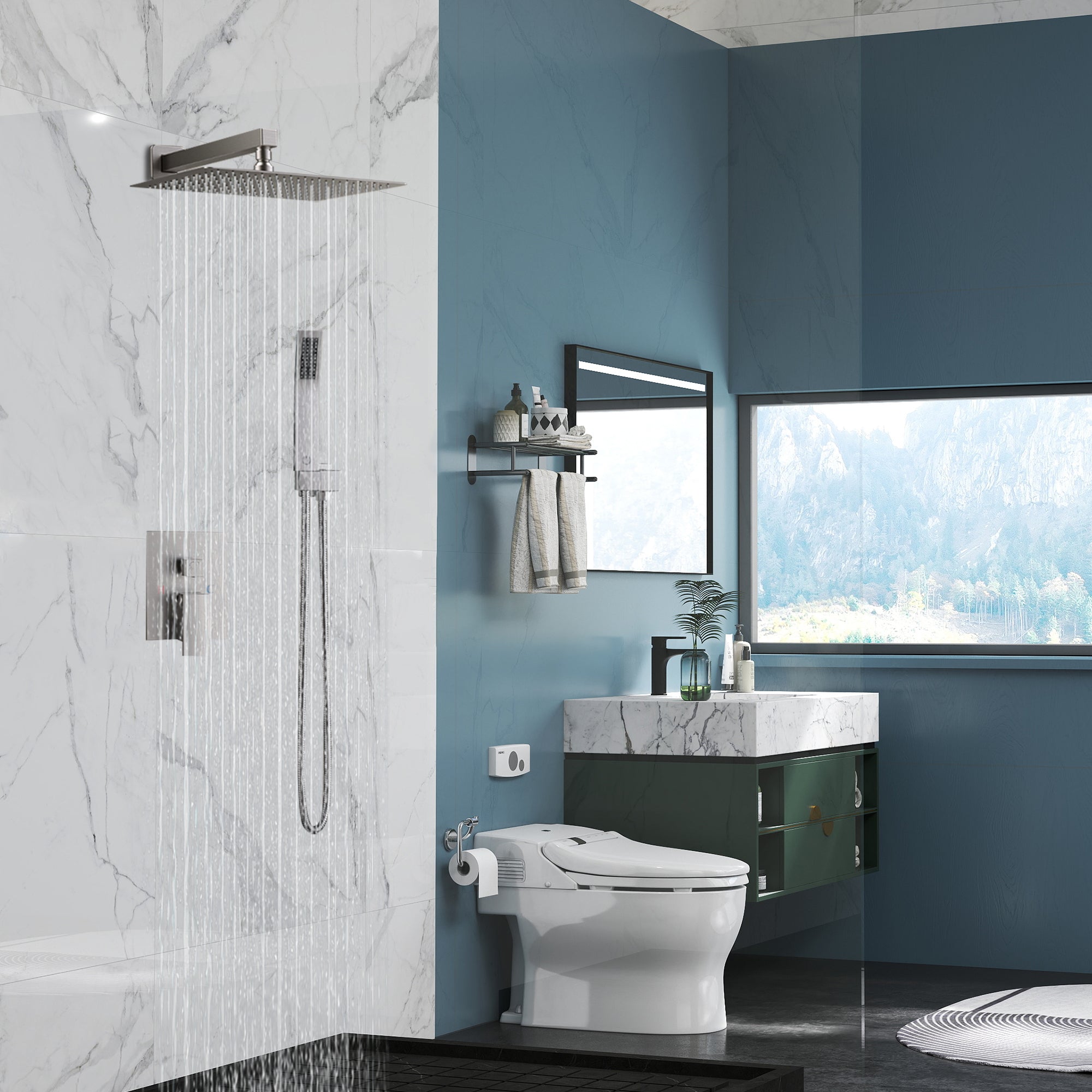 Forious Max  Stainless steel 8inch Bathroom Wall Mounted Rainfall Shower Head System with Faucet