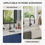 FORIOUS Black Kitchen Faucets with Sprayer, Stainless Steel Sink Faucet Single Handle with Deck Plate, Commercial Classic Spring Faucet for Kitchen Sink, Bar & Prep Sinks, Laundry RV Camper