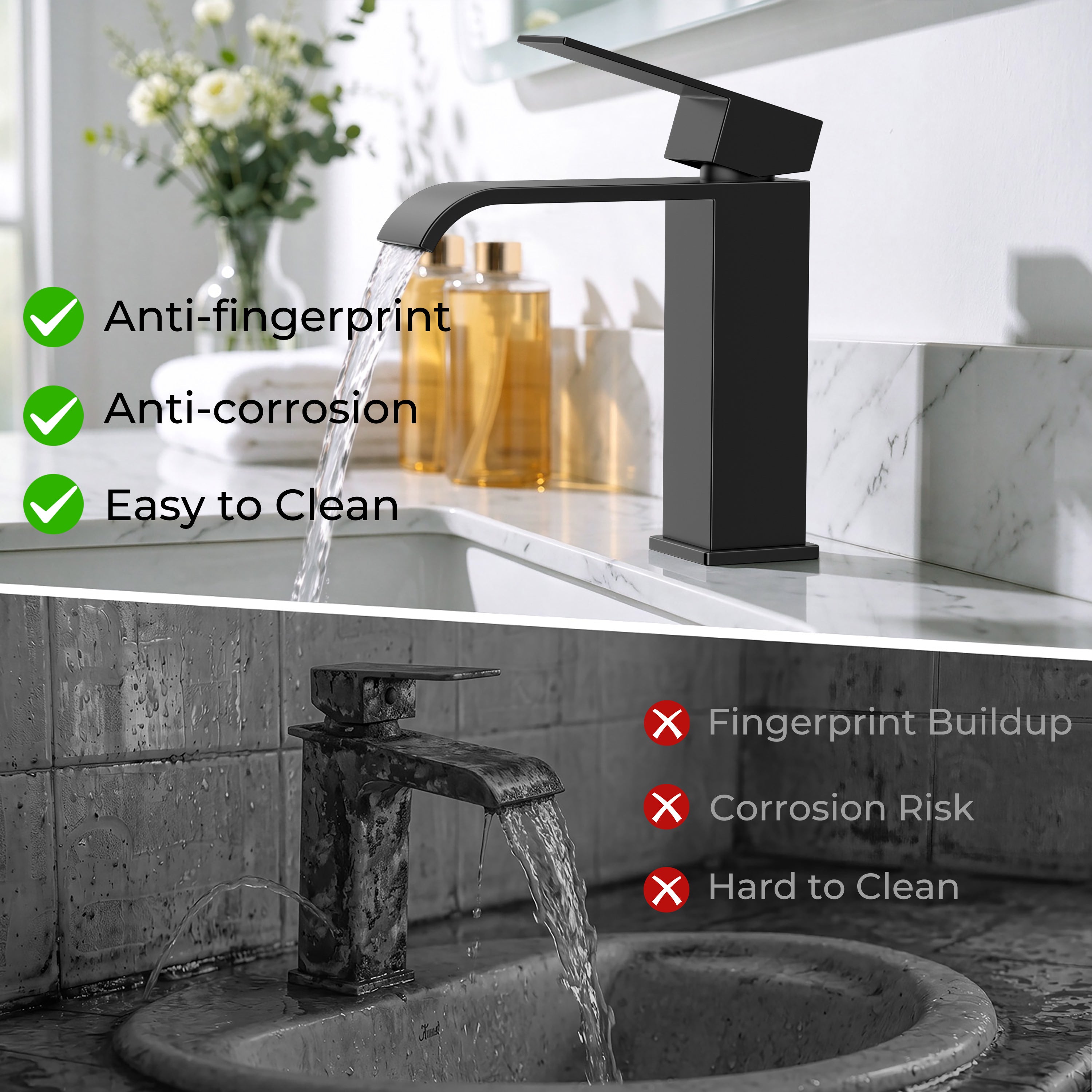 FORIOUS Single Handle Bathroom Faucet 1 Hole Vanity Faucets Matte Black