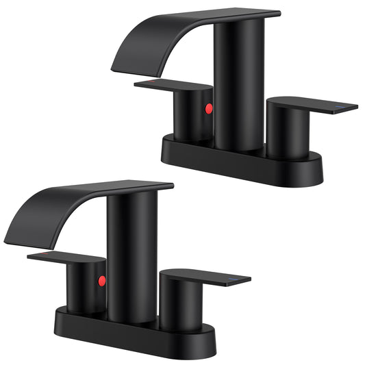 FORIOUS  Waterfall Bathroom Faucets for Sink 2 Hole or 3 Hole, 4 Inch Centerset Bathroom Sink Faucet with Metal Pop up Drain and cUPC Hose for Basin,Vanity, Rv, Two Handles, 15-Min Install