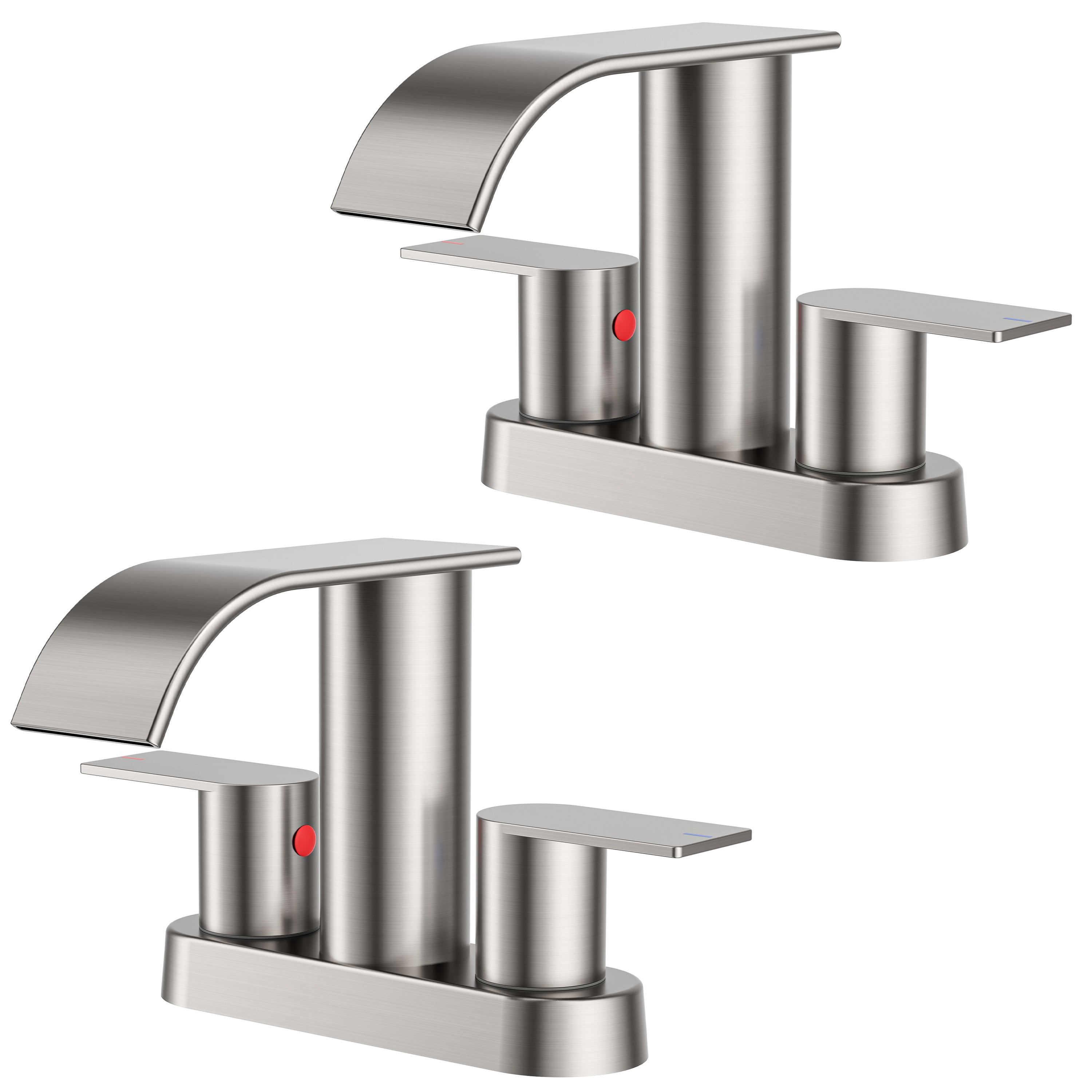 FORIOUS  Waterfall Bathroom Faucets for Sink 2 Hole or 3 Hole, 4 Inch Centerset Bathroom Sink Faucet with Metal Pop up Drain and cUPC Hose for Basin,Vanity, Rv, Two Handles, 15-Min Install