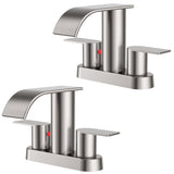 FORIOUS  Waterfall Bathroom Faucets for Sink 2 Hole or 3 Hole, 4 Inch Centerset Bathroom Sink Faucet with Metal Pop up Drain and cUPC Hose for Basin,Vanity, Rv, Two Handles, 15-Min Install