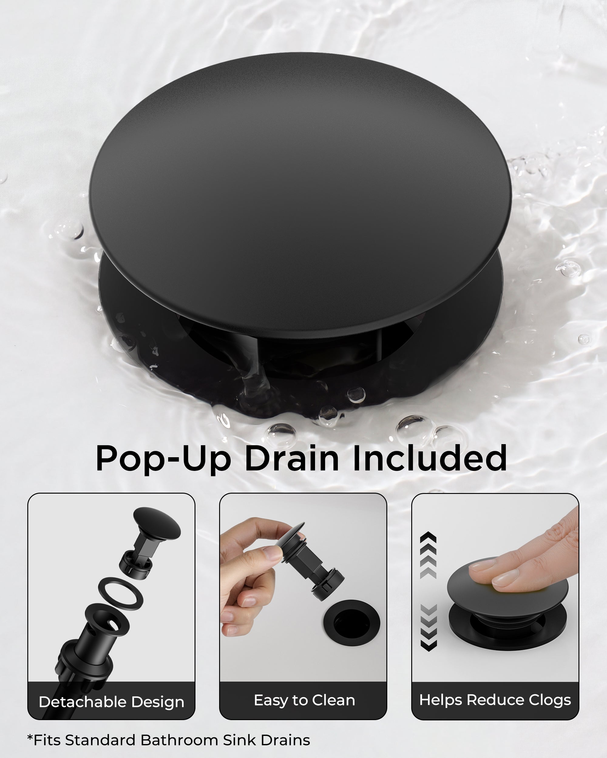 FORIOUS Bathroom Faucet 1 Hole, Single Handle Vanity Faucet Matte Black