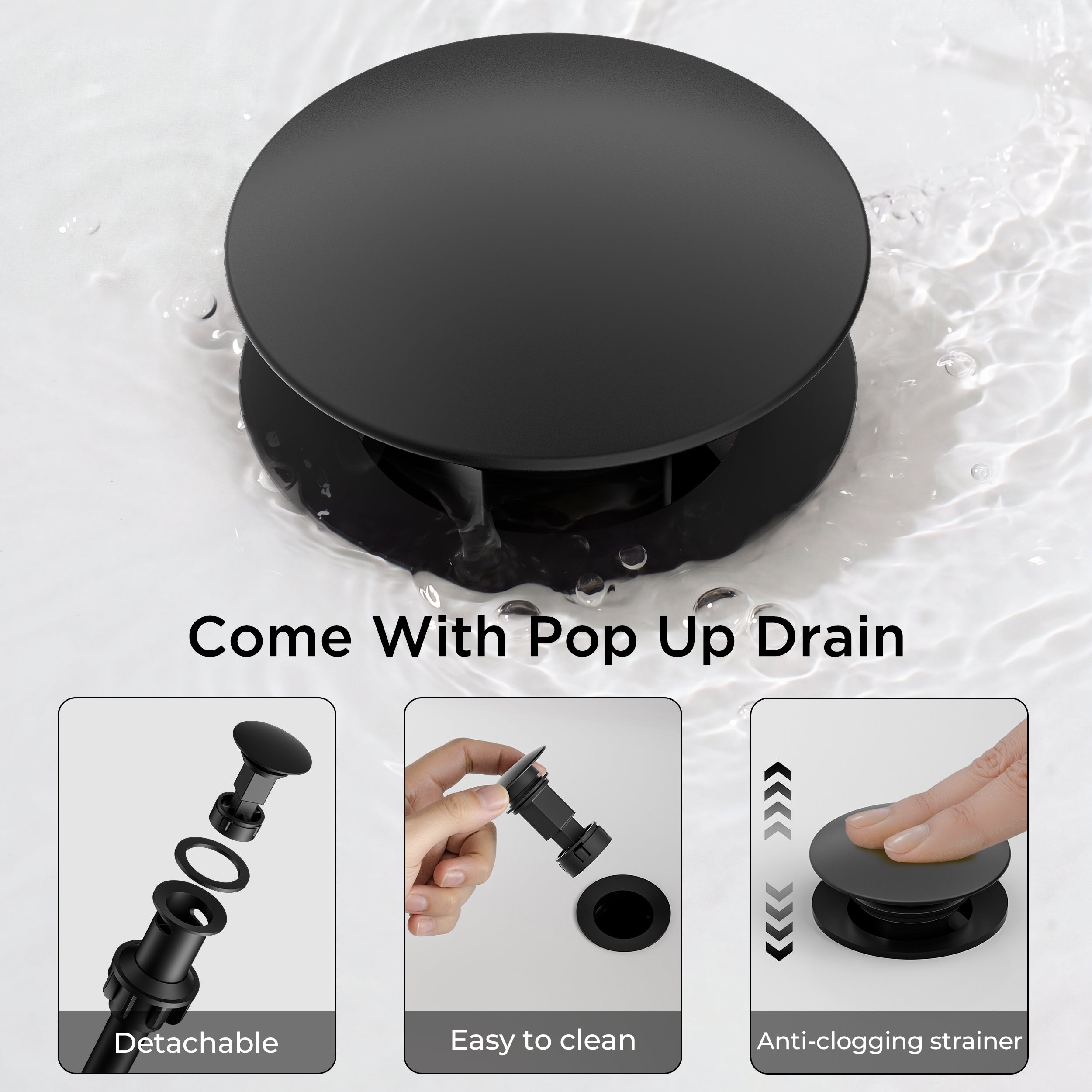 FORIOUS Single Handle Bathroom Faucet 1 Hole Vanity Sink Faucet Matte Black For 1 or 3 hole(4-inch centerset) Sink Setup, Modern Waterfall Spout, with Drain and Supply Lines for RV Vantiy Restroom