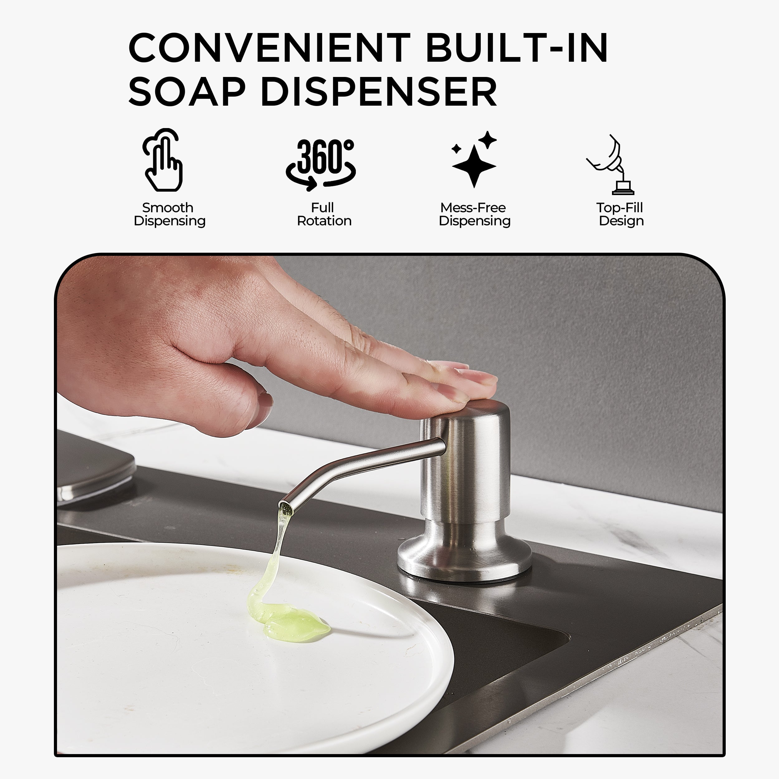 FORIOUS Kitchen Faucet with Soap Dispenser, Brushed Nickel Stainless Steel Sink Faucet with Sprayer Single Handle, Commercial Modern Spring Faucet for Kitchen Sink, Bar & Prep Sink, Laundry RV Camper