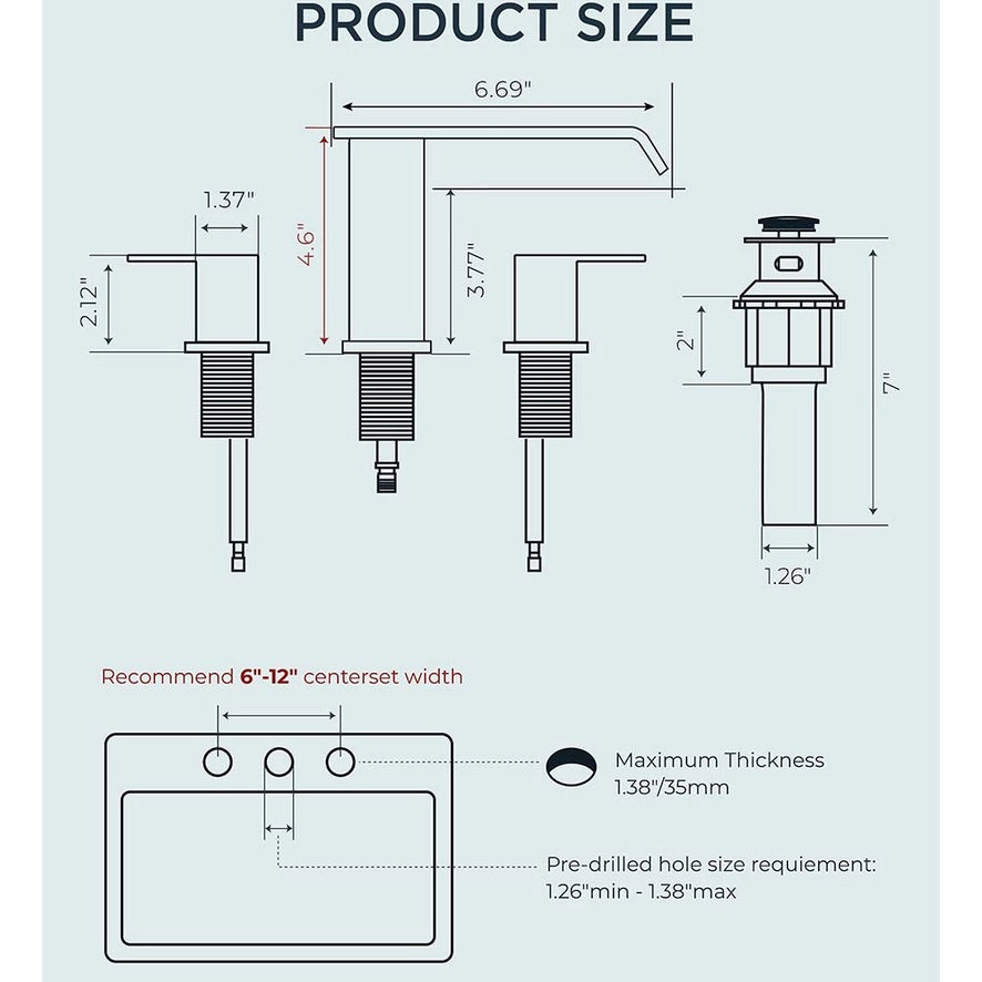 Bathroom Faucet 3 Hole, Waterfall Bathroom Faucet with Pop-up Drain and Supply Lines