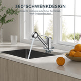 FORIOUS Kitchen Tap, Black, Stainless Steel Sink Mixer Tap with Shower, Single Lever Mixer Tap Kitchen Tap, 360° Rotatable Mixer Tap Kitchen for 1 Hole