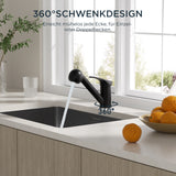 FORIOUS Kitchen Tap, Black, Stainless Steel Sink Mixer Tap with Shower, Single Lever Mixer Tap Kitchen Tap, 360° Rotatable Mixer Tap Kitchen for 1 Hole