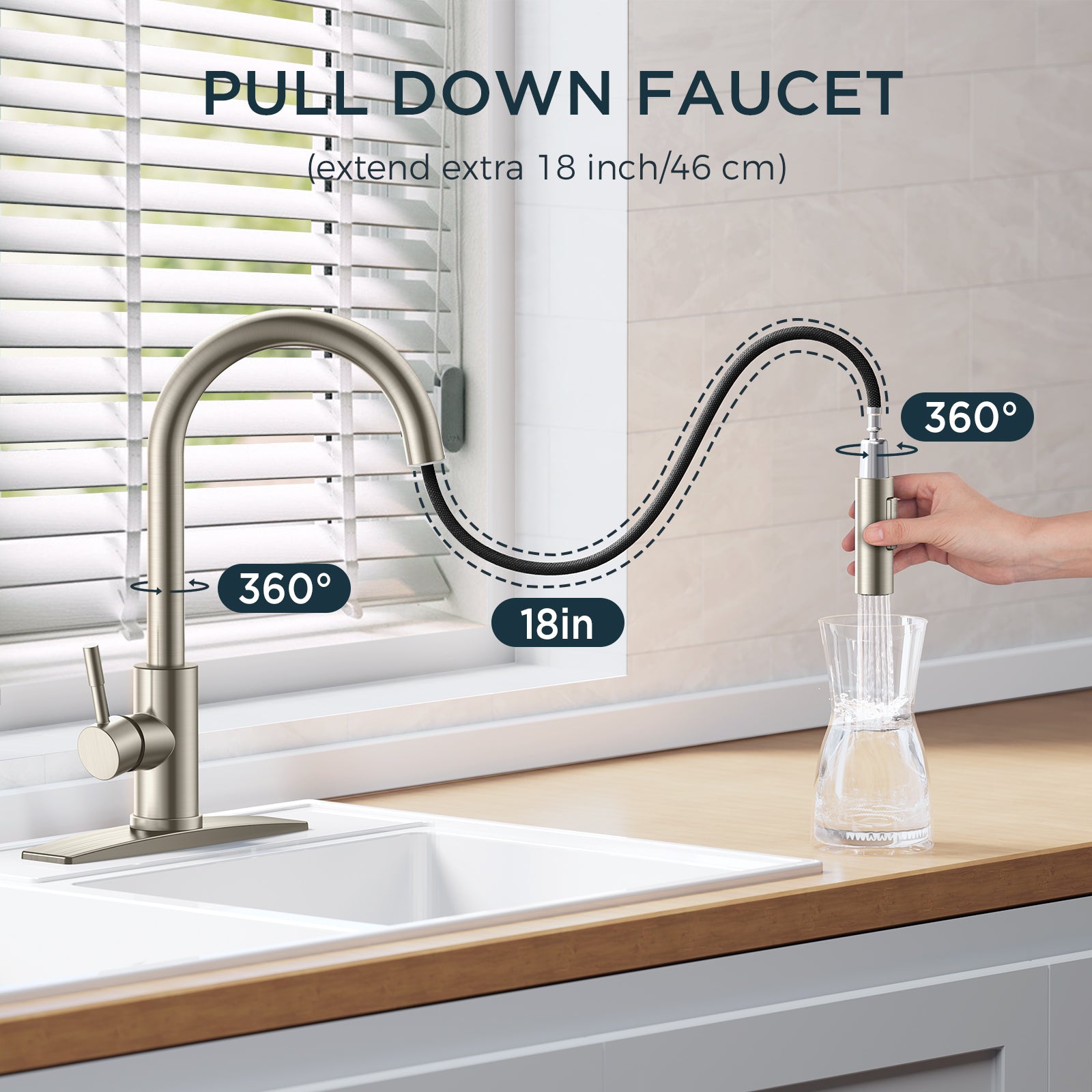 FORIOUS Kitchen Faucets with Pull Down Sprayer Kitchen Sink Faucet Stainless Steel with soap dispenser