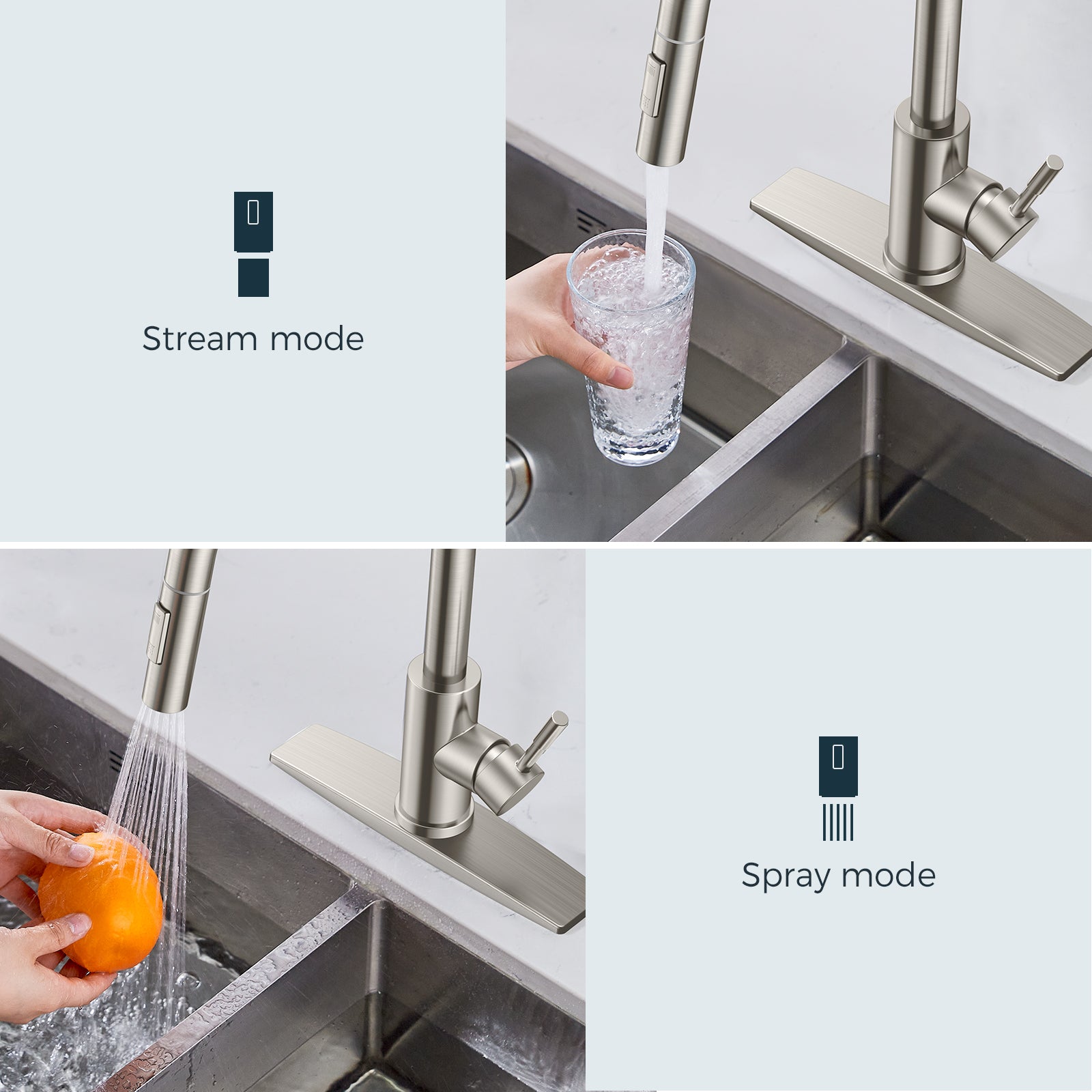 FORIOUS Kitchen Faucets with Pull Down Sprayer Kitchen Sink Faucet Stainless Steel with soap dispenser