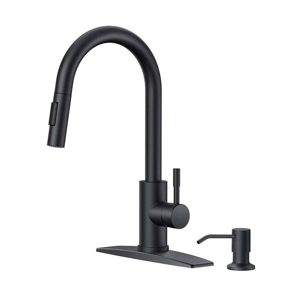 thumbnail image 2 of PHANCIR Kitchen Faucet With Pull Down Sprayer, High Arc Single Handle Kitchen Sink Faucets With Pause Button Premium Brushed Nickel With Deck Plate Suit To 1 Or 3 Holes 2 of 10