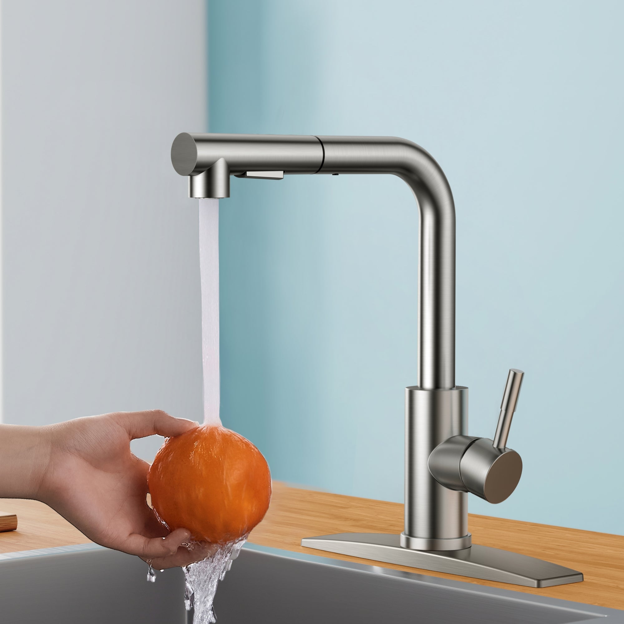 FORIOUS  Kitchen Sink Faucet with Pull Down Sprayer Single Handle  Stainless Steel