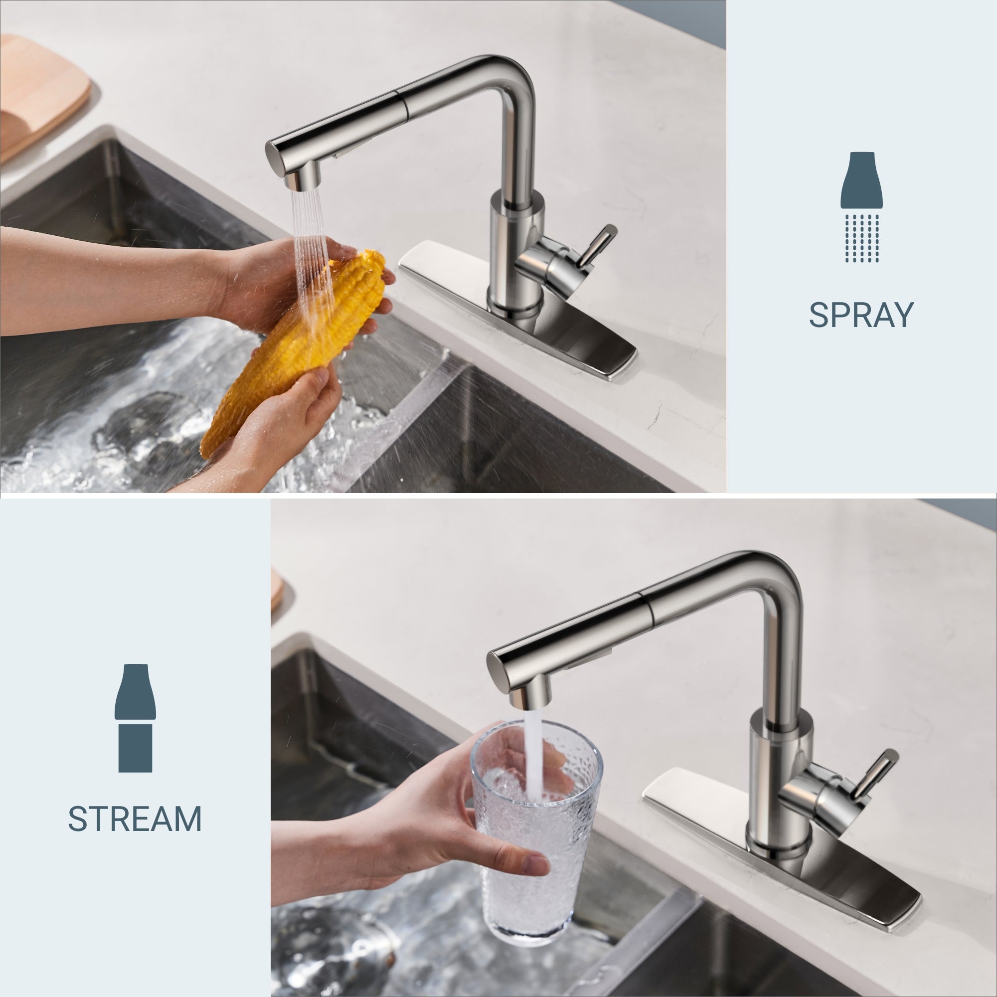 FORIOUS  Kitchen Sink Faucet with Pull Down Sprayer Single Handle  Stainless Steel